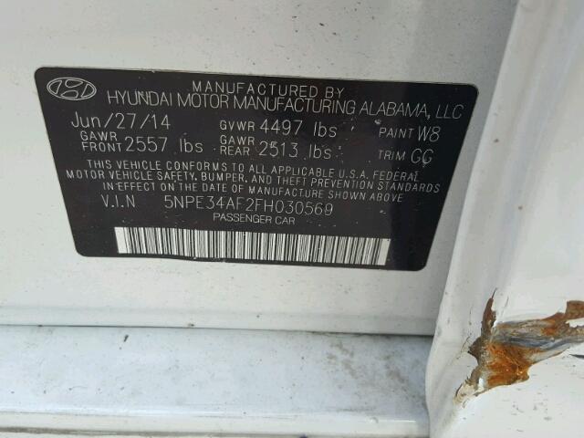 5NPE34AF2FH030569 - 2015 HYUNDAI SONATA SPO WHITE photo 10