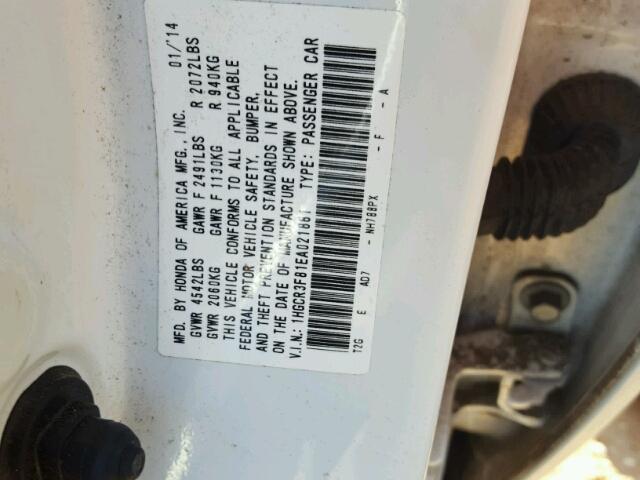 1HGCR3F81EA021881 - 2014 HONDA ACCORD WHITE photo 10