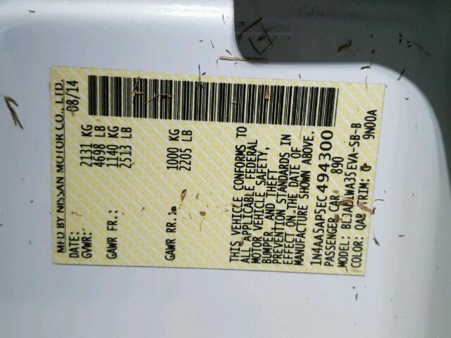 1N4AA5AP5EC494300 - 2014 NISSAN MAXIMA S Blanc photo 10