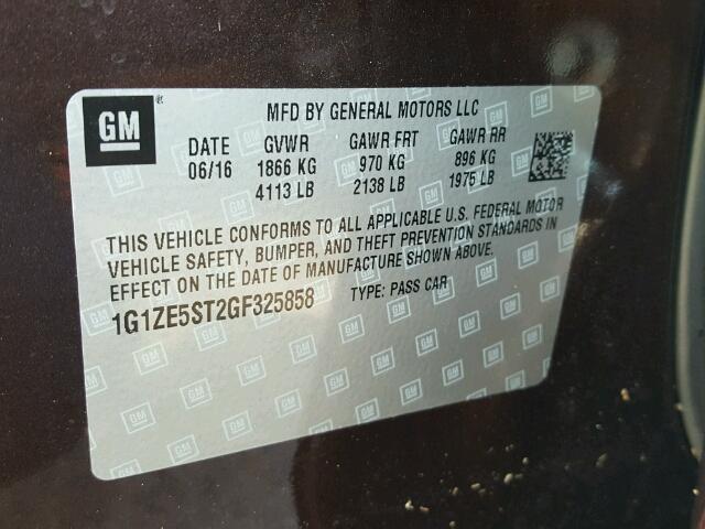 1G1ZE5ST2GF325858 - 2016 CHEVROLET MALIBU MAROON photo 10