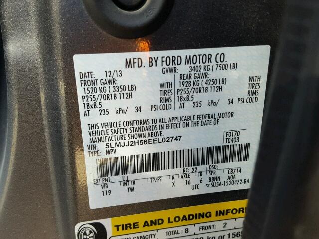 5LMJJ2H56EEL02747 - 2014 LINCOLN NAVIGATOR ნაცრისფერი ფოტო 10