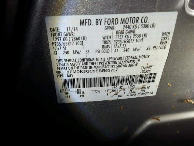 2FMDK3GC5EBB63757 - 2014 FORD EDGE SILVER photo 10