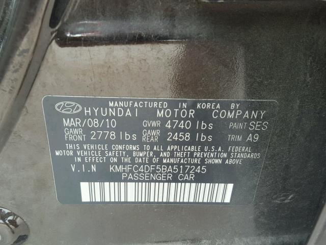 KMHFC4DF5BA517245 - 2011 HYUNDAI AZERA GLS BLACK photo 10