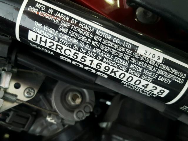 JH2RC55169K000428 - 2009 HONDA NSA700 A RED photo 10