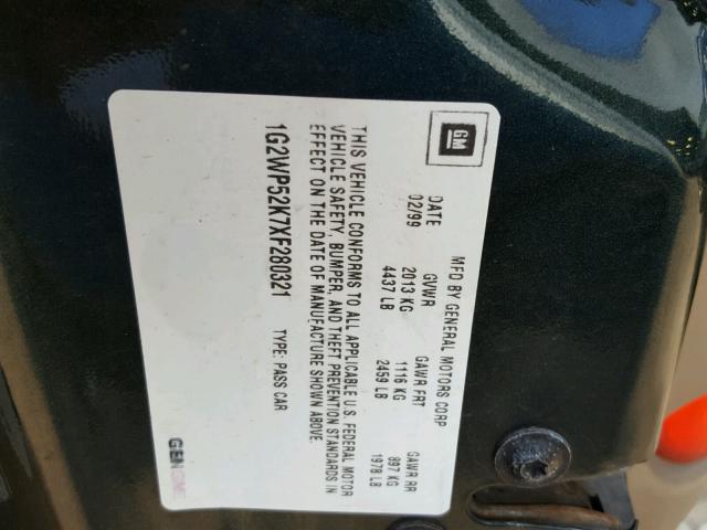 1G2WP52K7XF280321 - 1999 PONTIAC GRAND PRIX GREEN photo 10