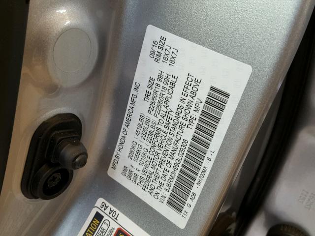 5J6RM3H99GL029306 - 2016 HONDA CR-V TOURI SILVER photo 10