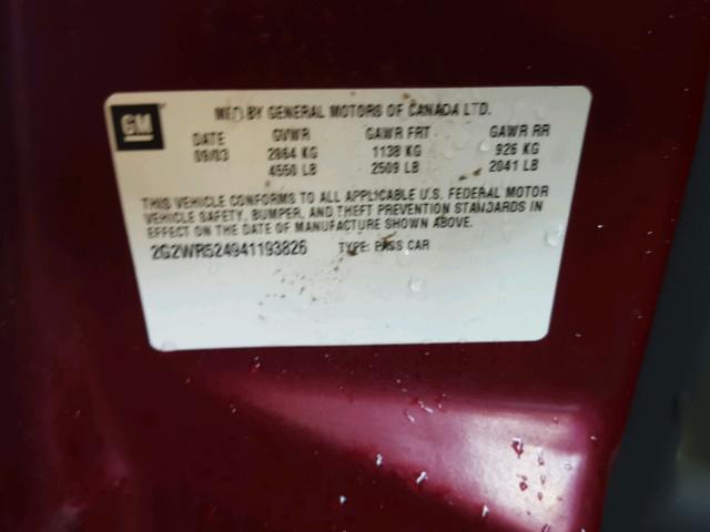 2G2WR524941193826 - 2004 PONTIAC GRAND PRIX Qırmızı foto 10