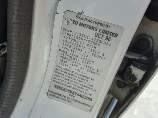 4S6CK58VXV4406388 - 1997 HONDA PASSPORT E WHITE photo 10