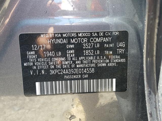 3KPC24A39JE014558 - 2018 HYUNDAI ACCENT SEL GRAY photo 10