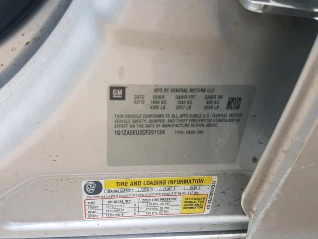 1G1ZA5EU2CF291124 - 2012 CHEVROLET MALIBU LS 银色 照片 10