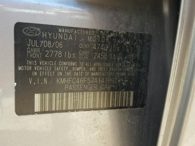 KMHFC46F57A141991 - 2007 HYUNDAI AZERA SE GRAY photo 10