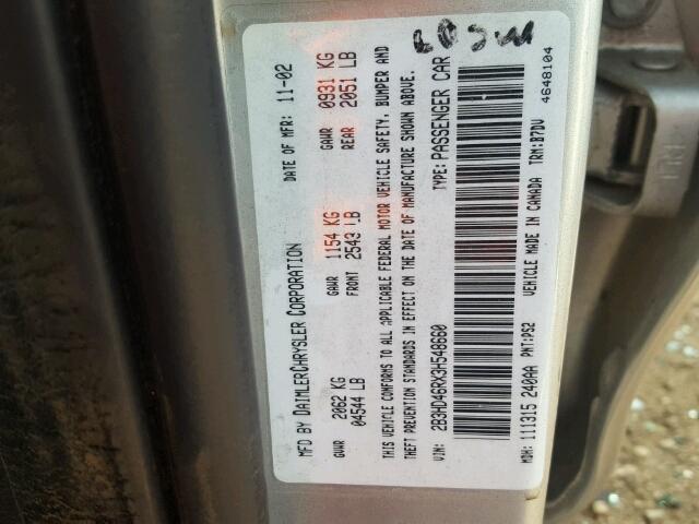 2B3HD46RX3H548660 - 2003 DODGE INTREPID S Gümüş foto 10