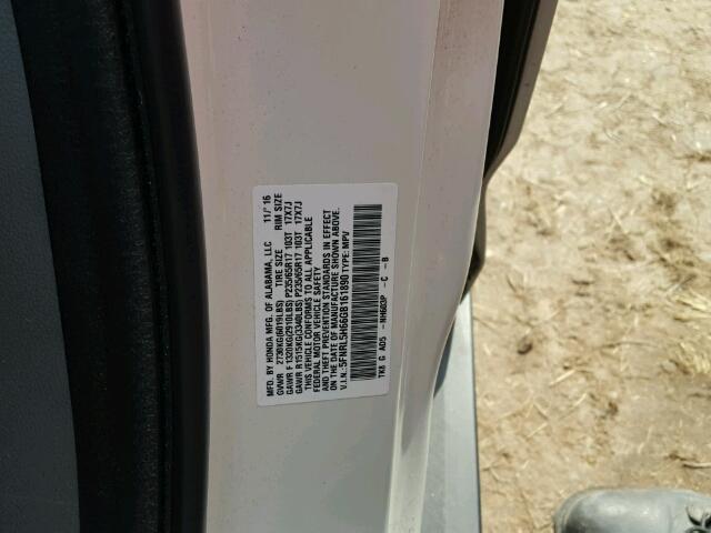 5FNRL5H66GB161890 - 2016 HONDA ODYSSEY WHITE photo 10