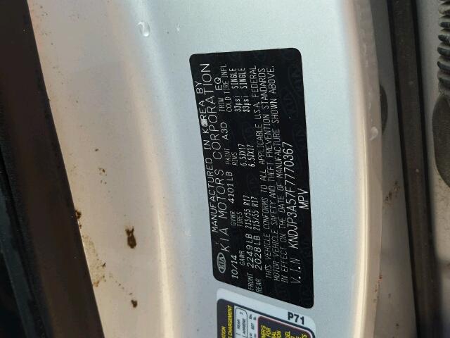 KNDJP3A57F7770367 - 2015 KIA SOUL + SILVER photo 10