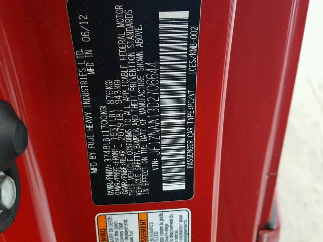 JF1ZNAA13D2706644 - 2013 TOYOTA SCION FR-S RED photo 10