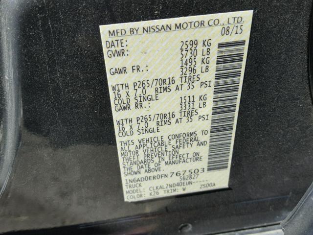 1N6AD0ER0FN767503 - 2015 NISSAN FRONTIER S GRAY photo 10