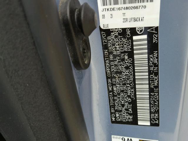 JTKDE167480266770 - 2008 TOYOTA SCION TC BLUE photo 10