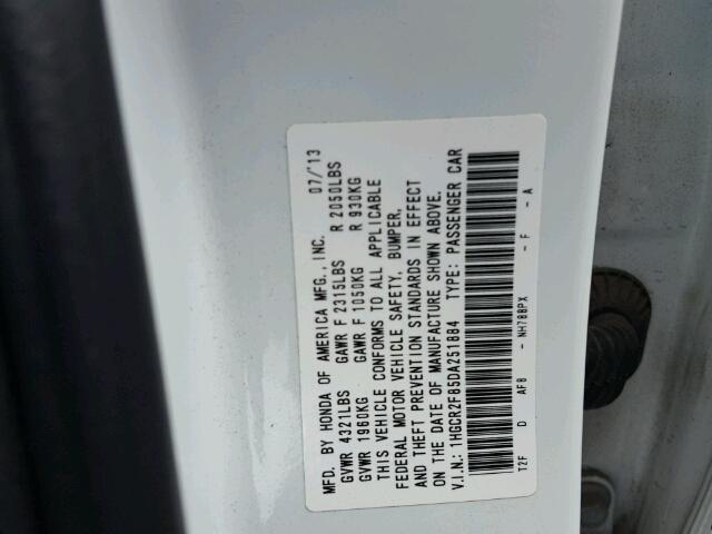 1HGCR2F85DA251884 - 2013 HONDA ACCORD EXL WHITE photo 10