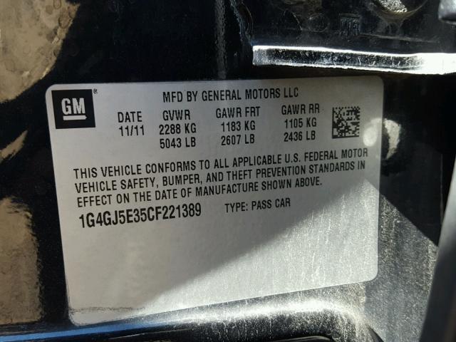 1G4GJ5E35CF221389 - 2012 BUICK LACROSSE T BLACK photo 10