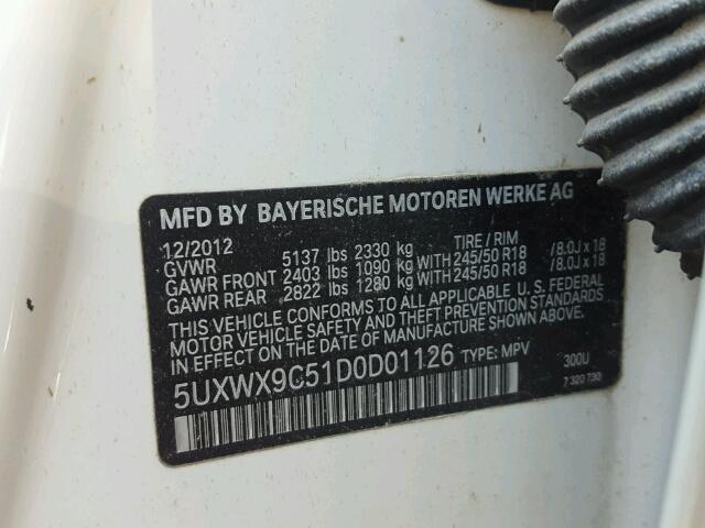 5UXWX9C51D0D01126 - 2013 BMW X3 XDRIVE2 WHITE photo 10