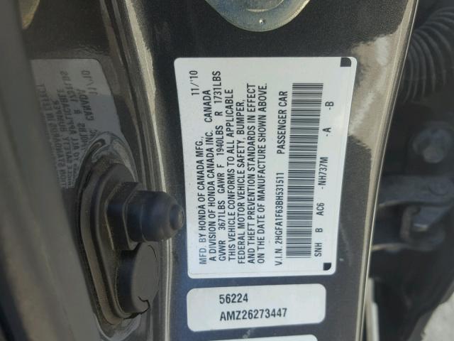 2HGFA1F63BH531511 - 2011 HONDA CIVIC LX-S Boz foto 10