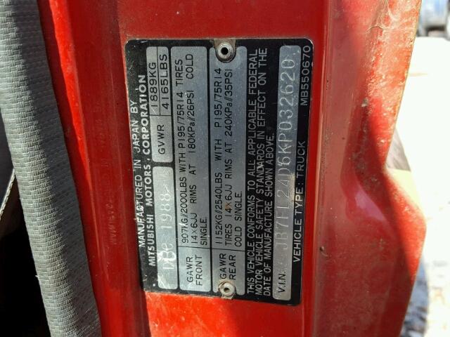 JB7FL24D6KP032620 - 1989 DODGE RAM 50 RED photo 10