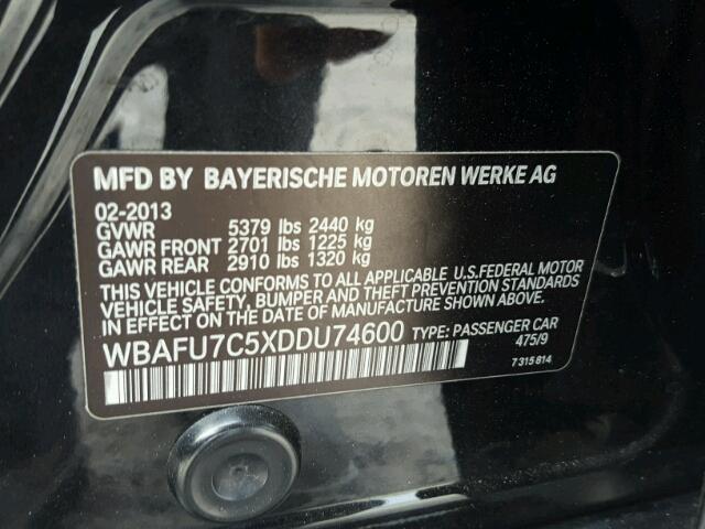 WBAFU7C5XDDU74600 - 2013 BMW 535 XI BLACK photo 10