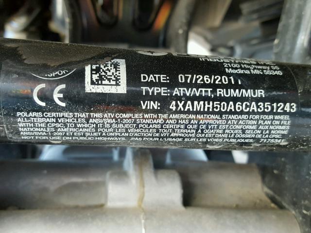 4XAMH50A6CA351243 - 2012 POLARIS SPORTSMAN GREEN photo 10