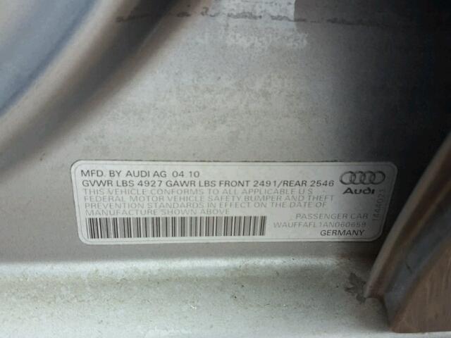 WAUFFAFL1AN060659 - 2010 AUDI A4 SILVER photo 10