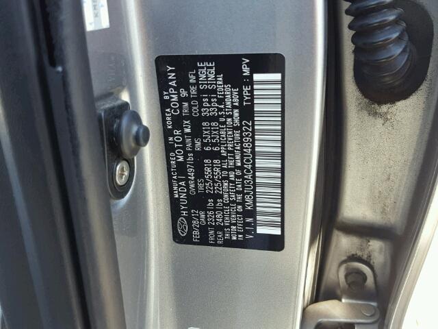 KM8JU3AC4CU489322 - 2012 HYUNDAI TUCSON GRAY photo 10