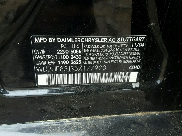 WDBUF83J35X177920 - 2005 MERCEDES-BENZ E 500 4MAT BLACK photo 10