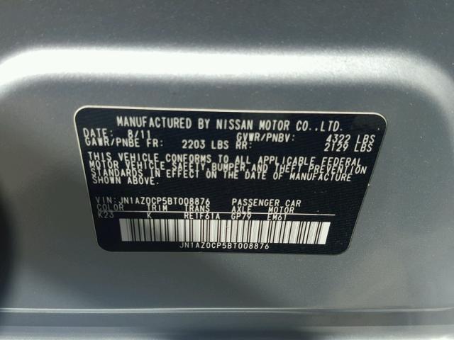 JN1AZ0CP5BT008876 - 2011 NISSAN LEAF SV SILVER photo 10