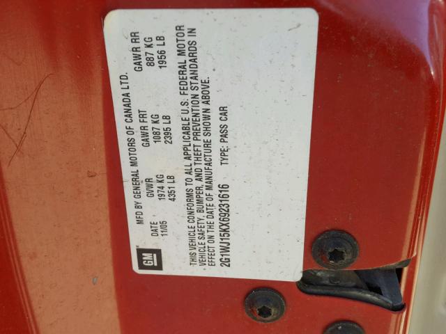 2G1WJ15KX69231616 - 2006 CHEVROLET MONTE CARL 红色 照片 10