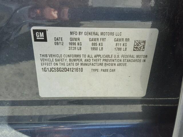 1G1JC5SG2D4121610 - 2013 CHEVROLET SONIC LT 灰色 照片 10