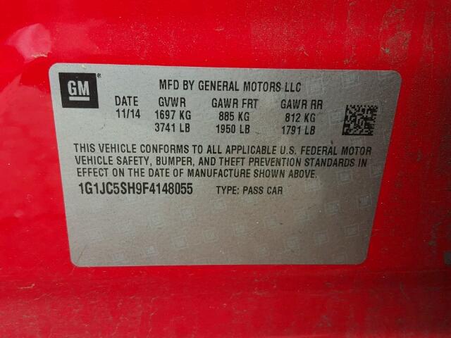 1G1JC5SH9F4148055 - 2015 CHEVROLET SONIC RED photo 10