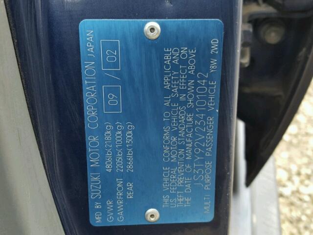 JS3TY92V234101042 - 2003 SUZUKI XL7 BLUE photo 10