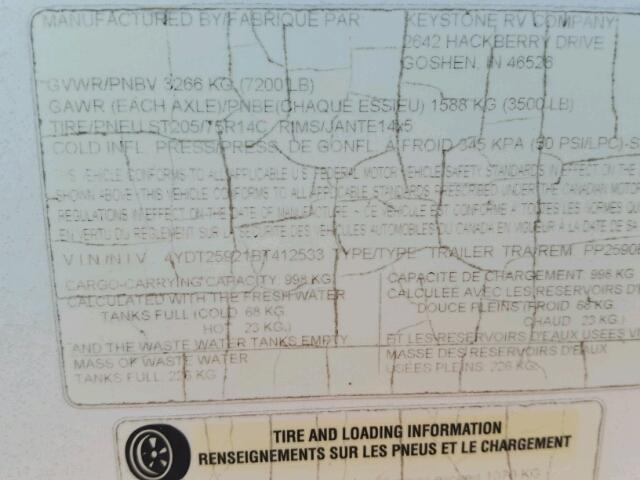 4YDT25921BT412533 - 2011 KEYSTONE PASSPORT WHITE photo 10