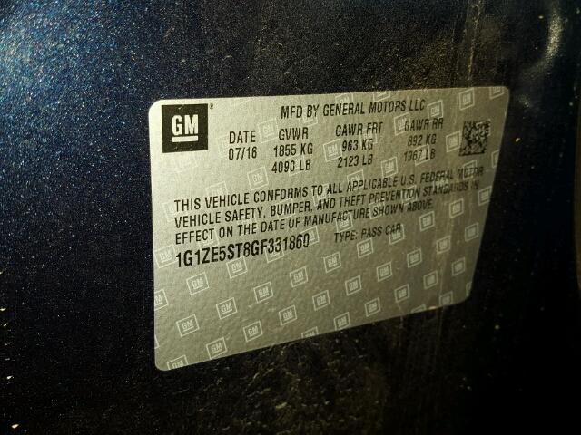 1G1ZE5ST8GF331860 - 2016 CHEVROLET MALIBU ლურჯი ფოტო 10