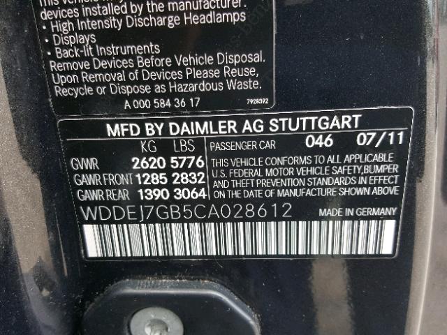 WDDEJ7GB5CA028612 - 2012 MERCEDES-BENZ CL 600 BLACK photo 10