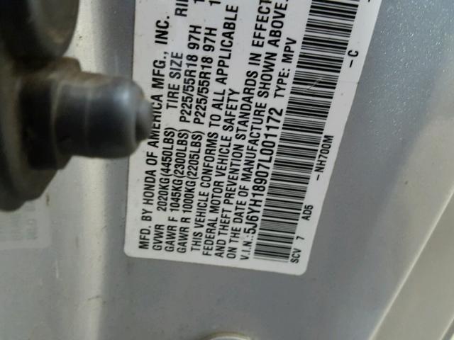 5J6YH18907L001172 - 2007 HONDA ELEMENT SC SILVER photo 10