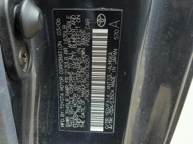 JTKDE167760130257 - 2006 TOYOTA SCION TC 灰色 照片 10