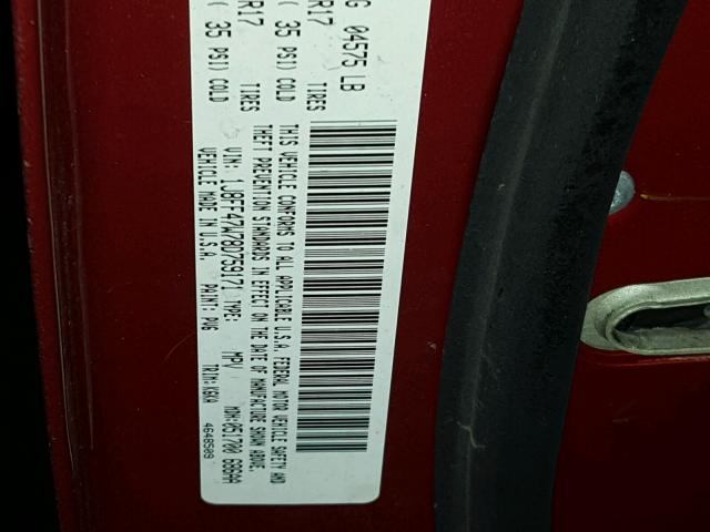 1J8FF47W78D759171 - 2008 JEEP COMPASS SP ORANGE photo 10