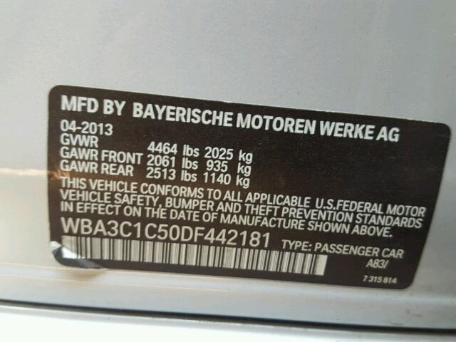 WBA3C1C50DF442181 - 2013 BMW 328 I SULE SILVER photo 10