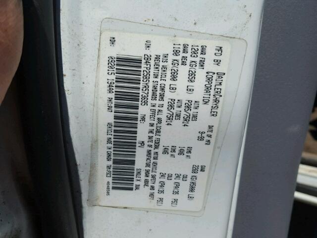 2B4FP25B5YR573695 - 2000 DODGE CARAVAN WHITE photo 10