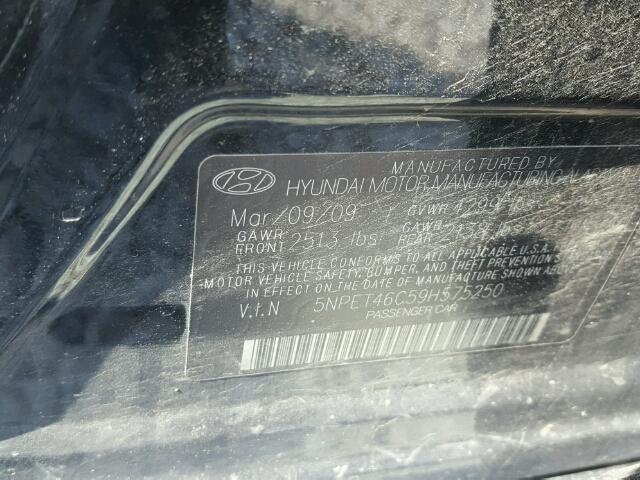 5NPET46C59H575250 - 2009 HYUNDAI SONATA GLS BLACK photo 10