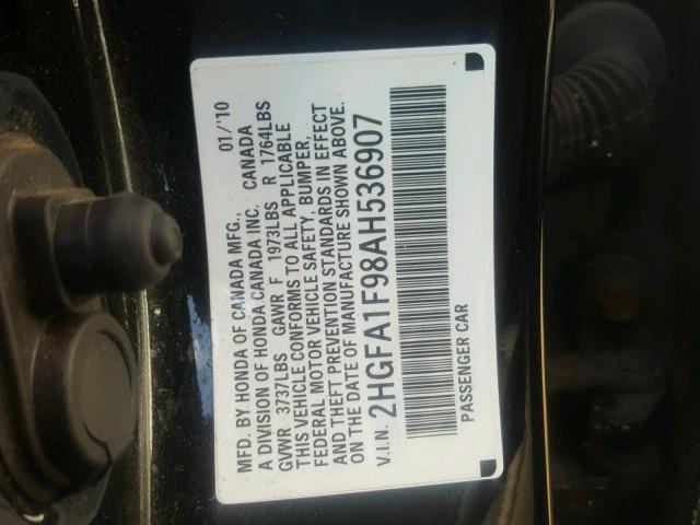 2HGFA1F98AH536907 - 2010 HONDA CIVIC EXL 黑色 照片 10