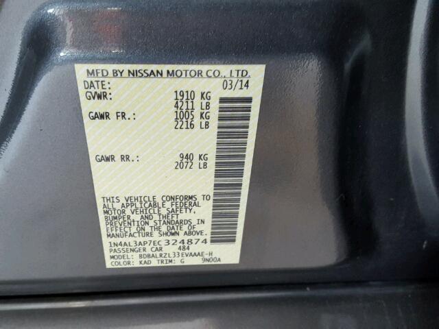 1N4AL3AP7EC324874 - 2014 NISSAN ALTIMA GRAY photo 10