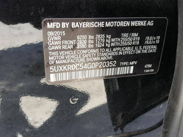 5UXKR0C54G0P20352 - 2016 BMW X5 XDRIVE3 BLACK photo 10