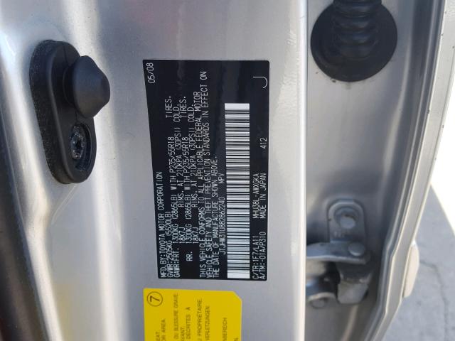 JTJHW31U882862240 - 2008 LEXUS RX 400H SILVER photo 10