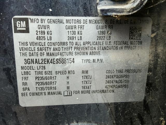 3GNAL2EK4ES588154 - 2014 CHEVROLET CAPTIVA LS 蓝色 照片 10